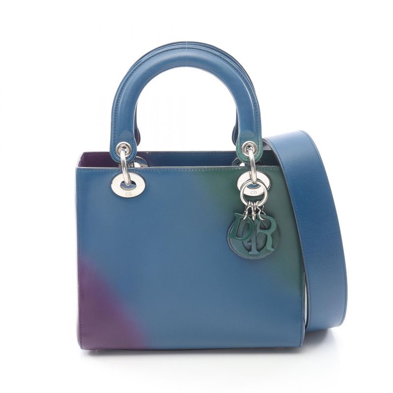 Dior Handbag Lady Dior Blue Green Purple Leather 2-Way Tote Blue Green