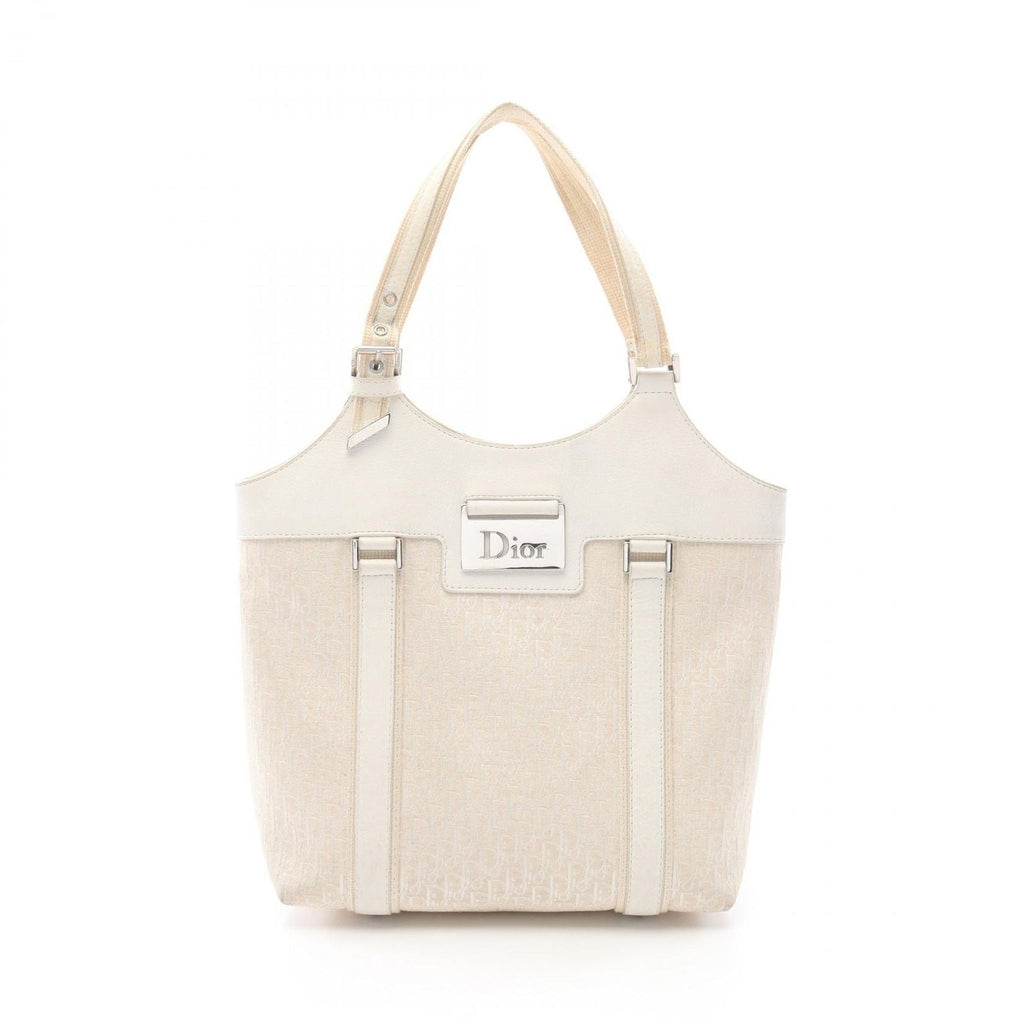 Dior Handbag Strips Tosic Trotter Ivory Canvas Leather Tote