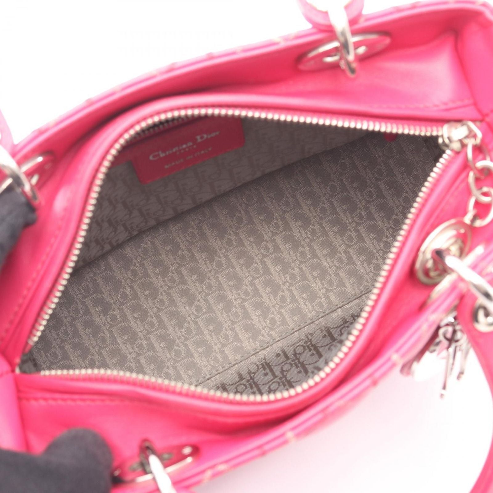 Dior Handbag Lady Dior Cannage 2-Way Magenta Leather Tote