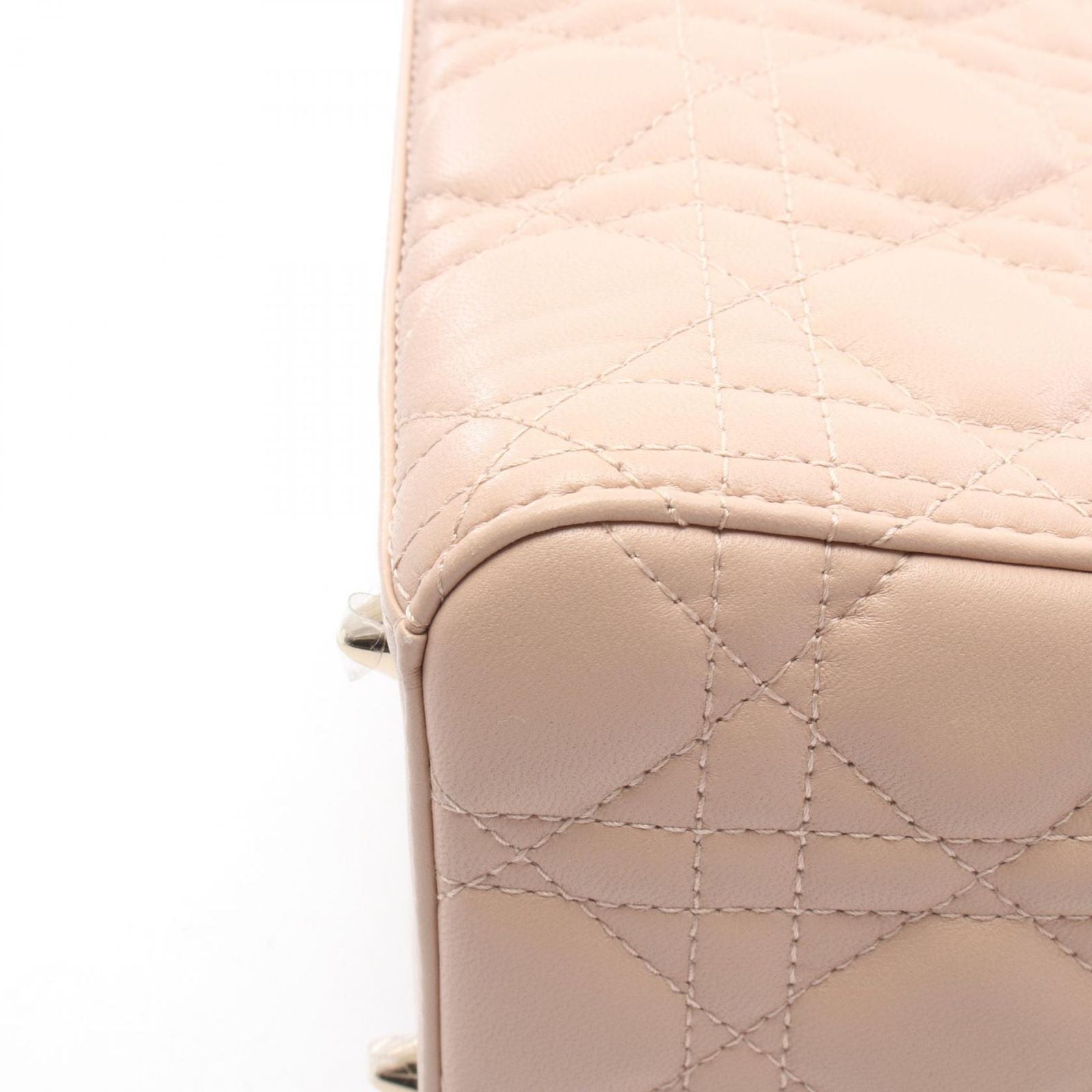 Dior Handbag Lady Dior Cannage 2-Way Pink Beige Leather Tote