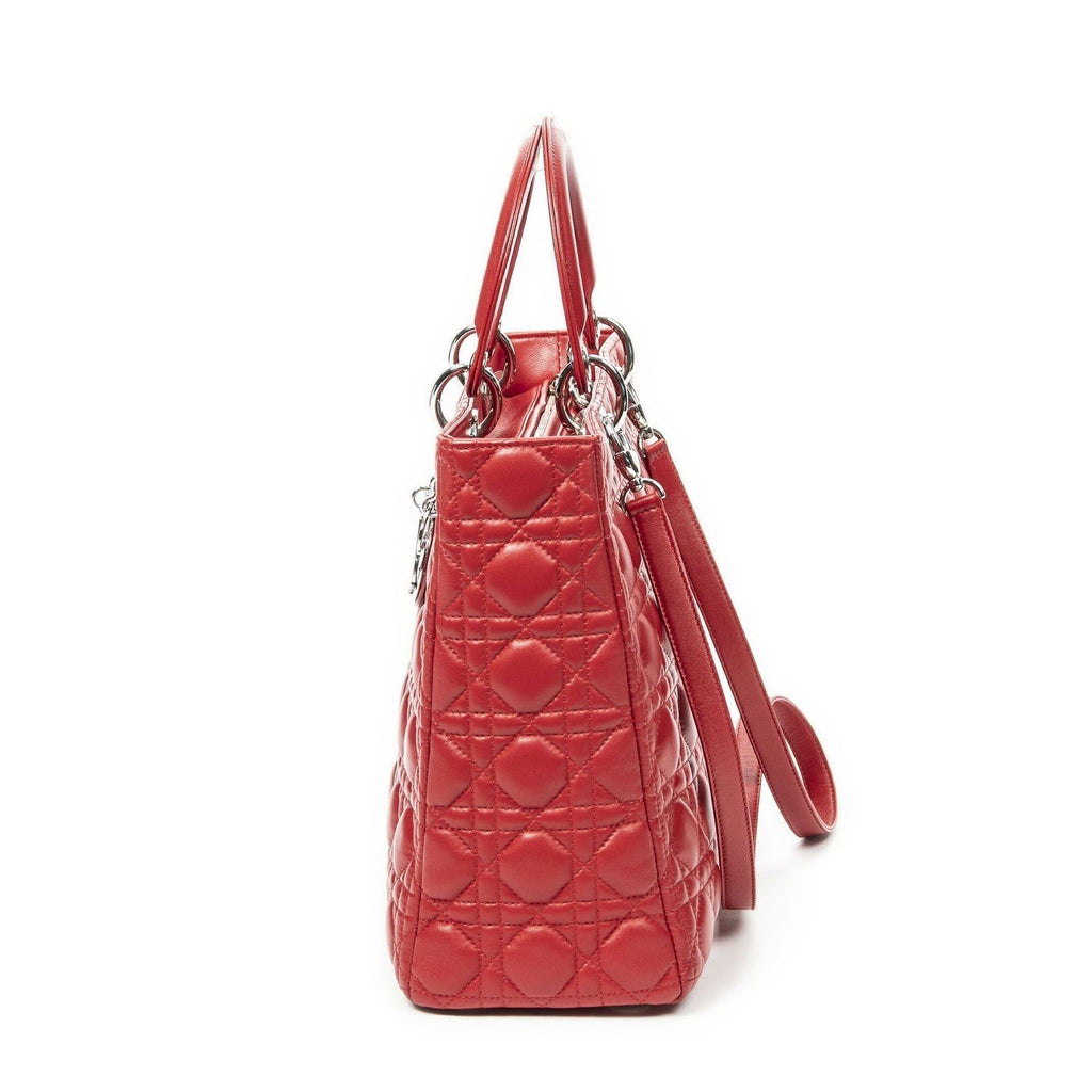 Dior Large Lady Dior Zip Red Canada Lambskin Leather Handbag