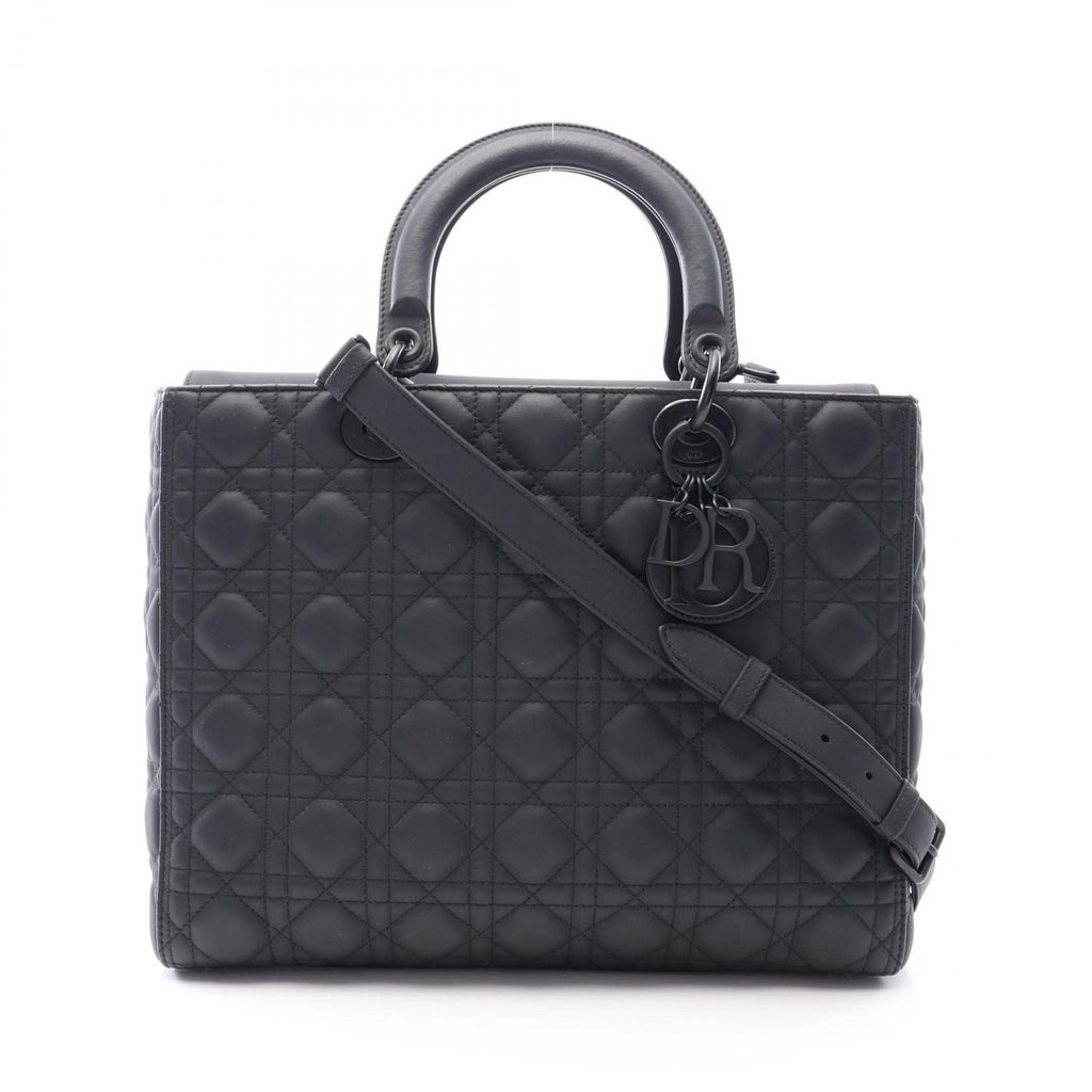 Dior Handbag Lady Dior Large Cannage Matte 2-Way Black Leather Lady Dior Tote