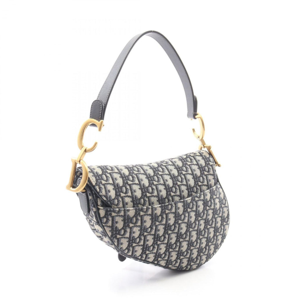 Dior Saddle Bag Oblique Jacquard 2-Way Navy Canvas Leather