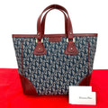 Christian Dior Logo Trotter Pattern Canvas Leather Handbag Tote