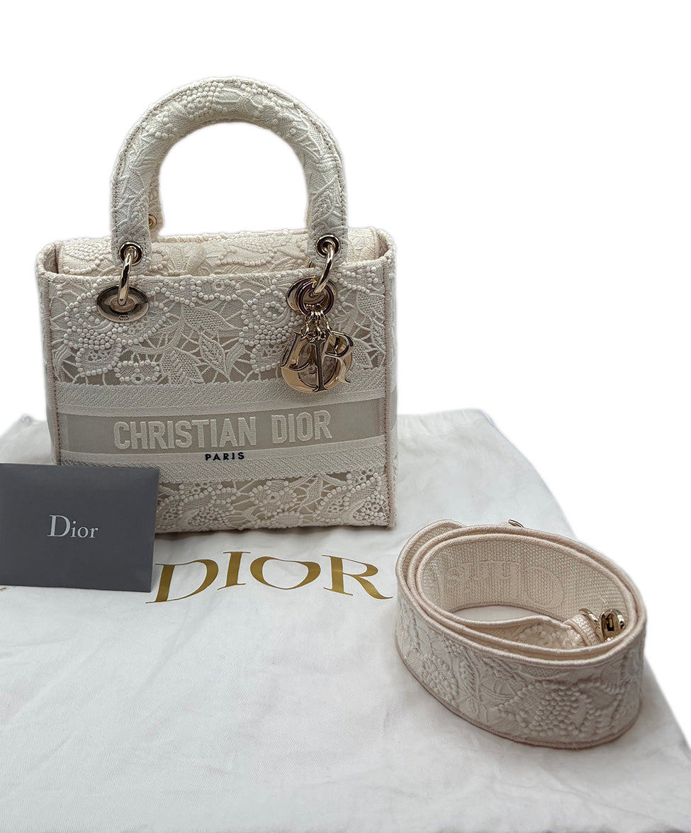 Christian Dior White Canvas & Lace Handbag