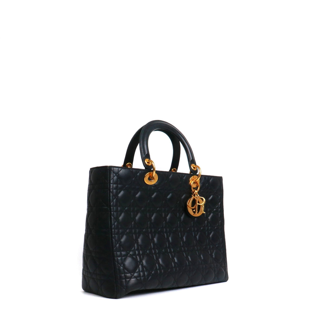 DIOR - Lady Dior large handbag in vintage black quilted leather