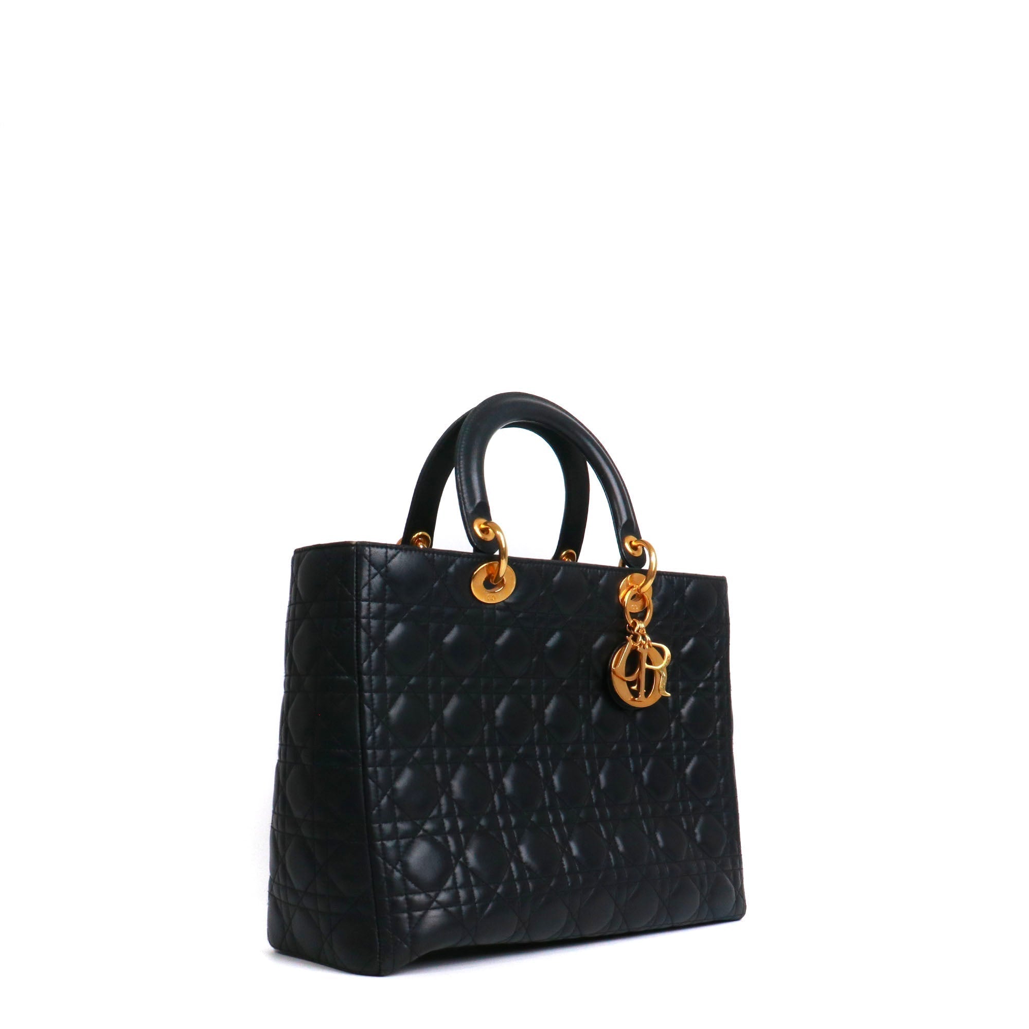 DIOR - Lady Dior large handbag in vintage black quilted leather