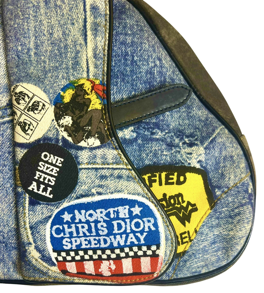 CHRISTIAN DIOR 2001 LARGE DENIM SPEEDWAY “Miss Diorella” SADDLE HANDBAG