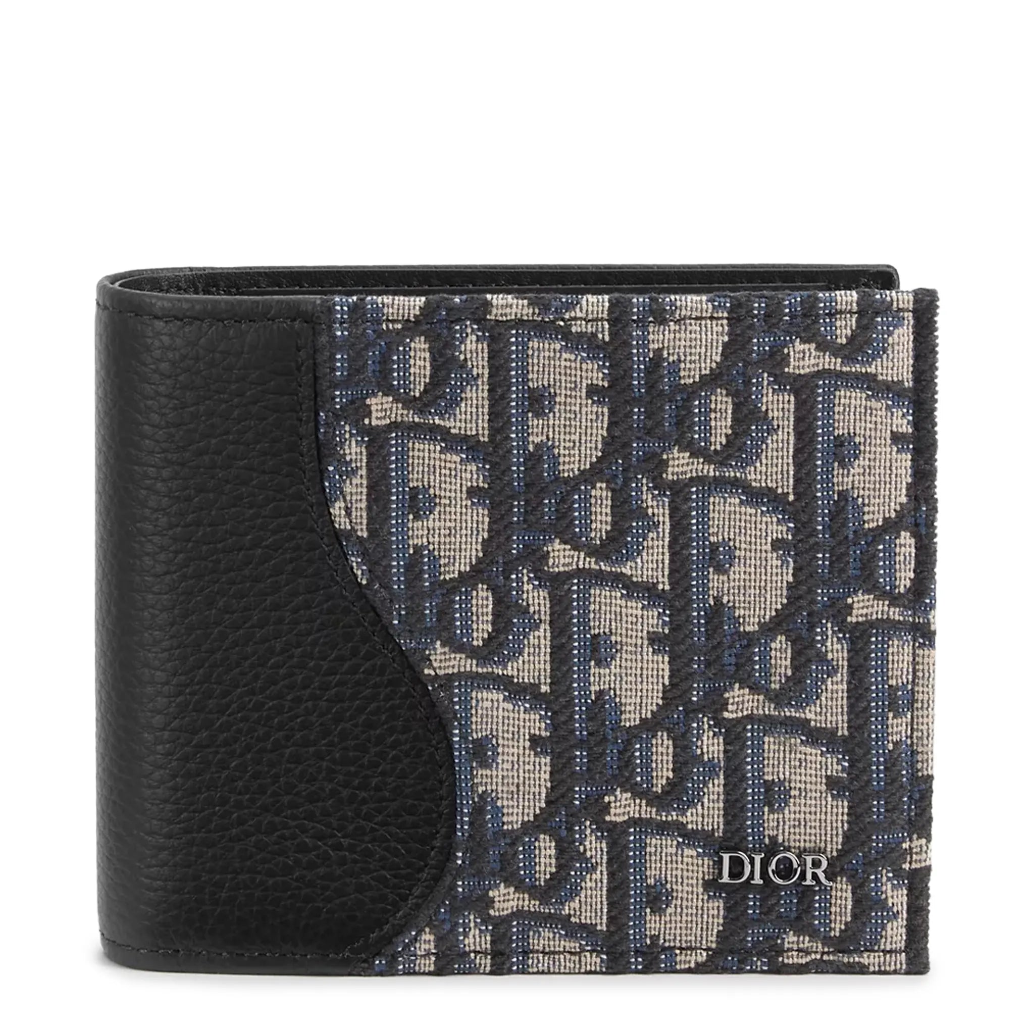 Dior Grained Calfskin Black and Beige Saddle Bifold Wallet