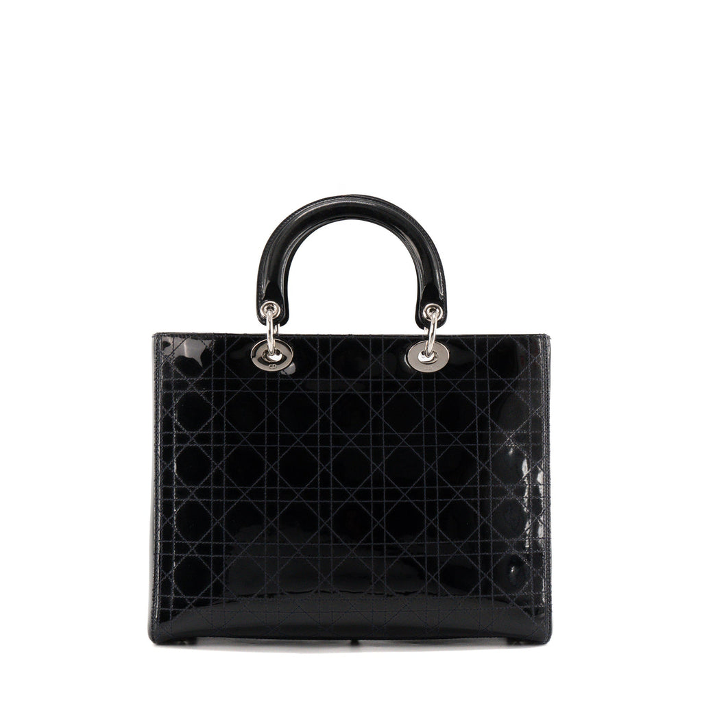 DIOR - Vintage black patent cannage leather Lady Dior Large handbag