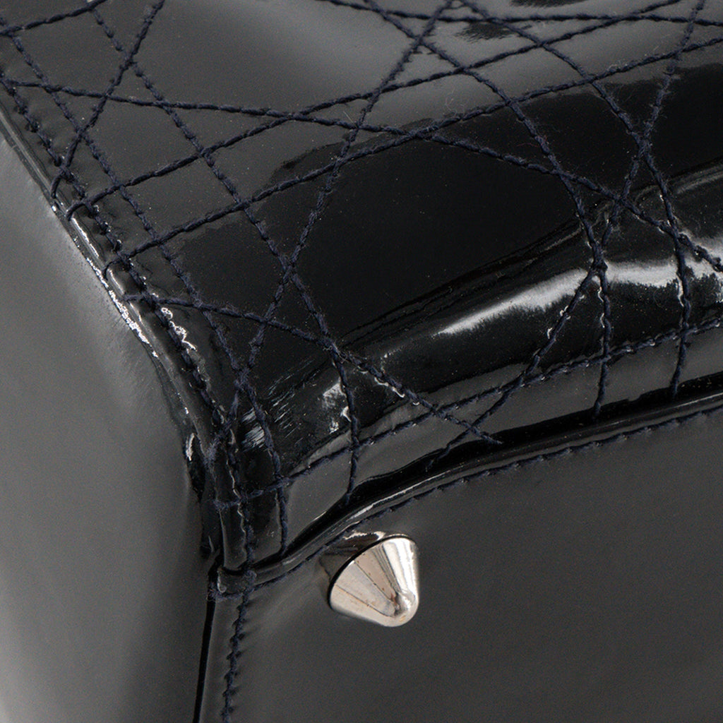 DIOR - Vintage black patent cannage leather Lady Dior Large handbag