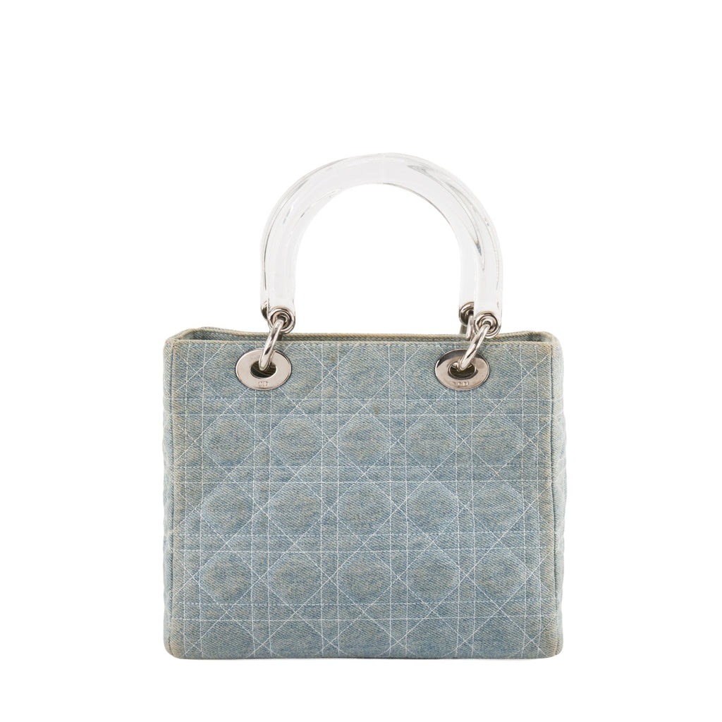 DIOR - Vintage Light Blue Cannage Denim Lady Dior Medium Handbag