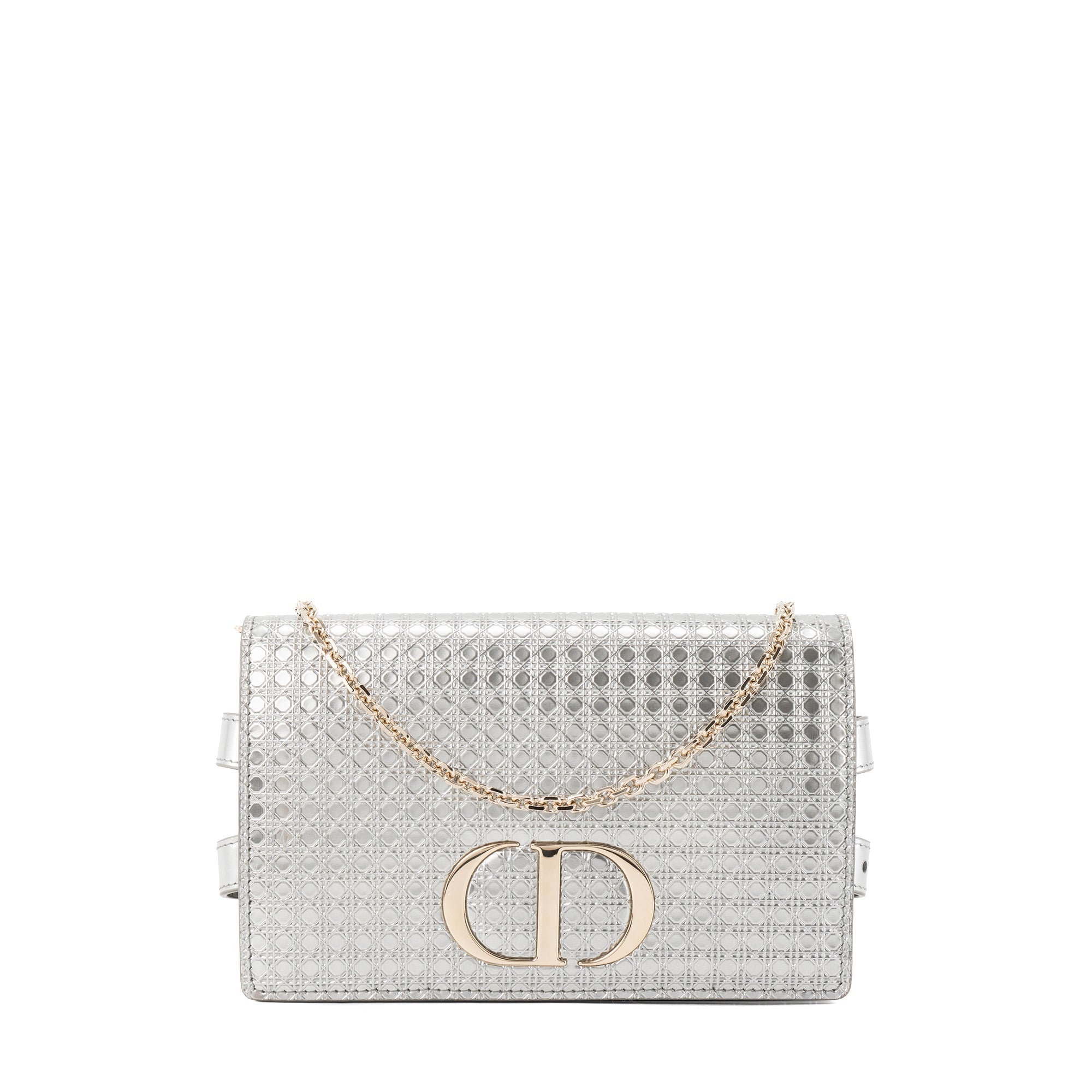 DIOR - Montaigne Pouch handbag in silver micro cannage leather