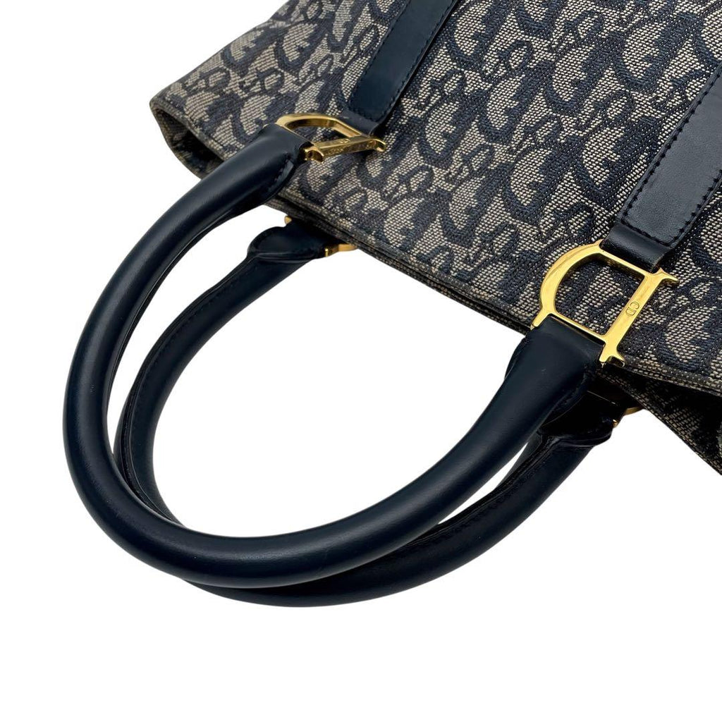 Dior Trotter Canvas Leather Hand Tote Navy